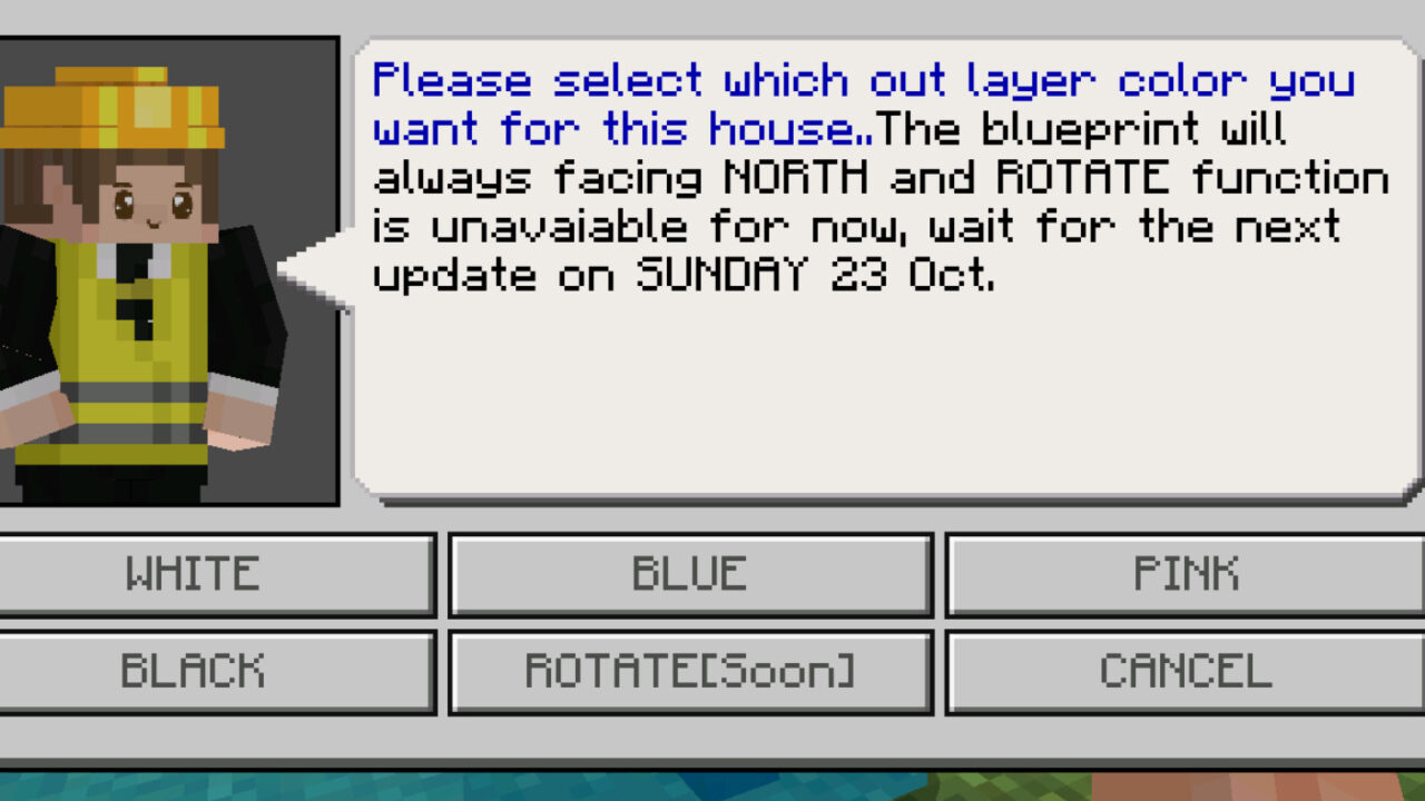 Диалог для мода на Строительство домов на Minecraft PE